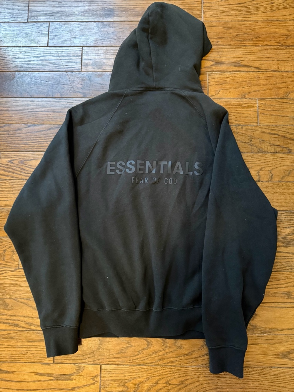 Fear of God Essentials Men's Black Hoodie with Logo Backprint
